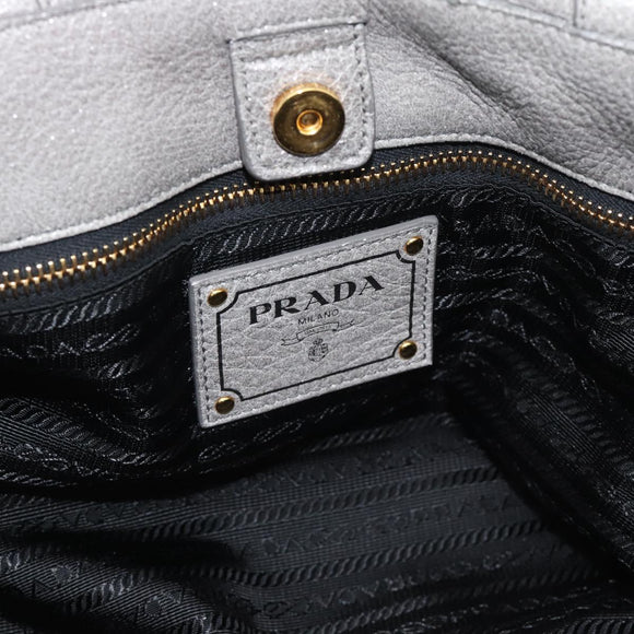 PRADA Hand Bag Leather Gray Gold Auth 194293V