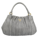 PRADA Hand Bag Leather Gray Gold Auth 194293V-2