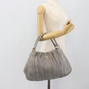 PRADA Hand Bag Leather Gray Gold Auth 194293V-23