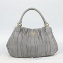 PRADA Hand Bag Leather Gray Gold Auth 194293V-24