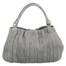 PRADA Hand Bag Leather Gray Gold Auth 194293V-3