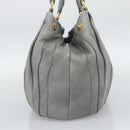 PRADA Hand Bag Leather Gray Gold Auth 194293V-4