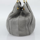 PRADA Hand Bag Leather Gray Gold Auth 194293V-5