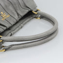 PRADA Hand Bag Leather Gray Gold Auth 194293V-7