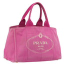 PRADA Canapa MM Hand Bag Canvas Pink Gold Auth 194294-1