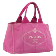 Default Title PRADA Canapa MM Hand Bag Canvas Pink Gold Auth 194294