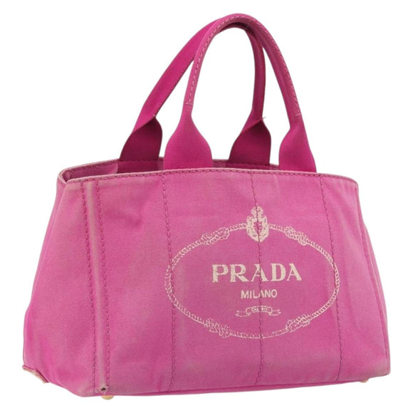 PRADA Canapa MM Hand Bag Canvas Pink Gold Auth 194294