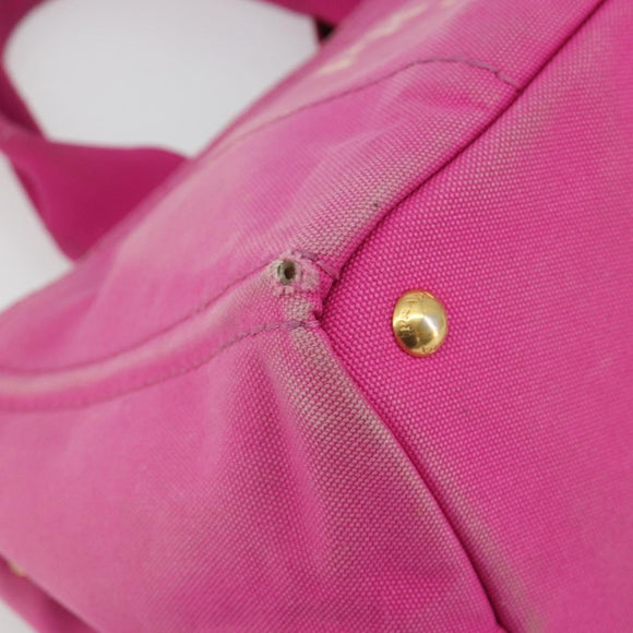 PRADA Canapa MM Hand Bag Canvas Pink Gold Auth 194294