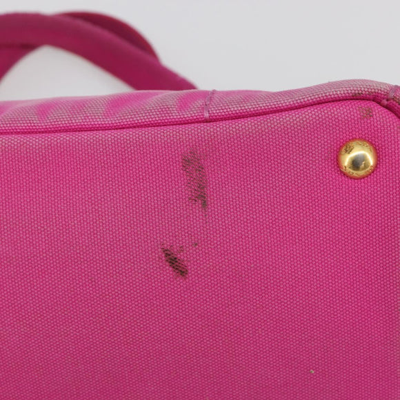 PRADA Canapa MM Hand Bag Canvas Pink Gold Auth 194294