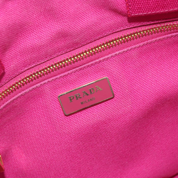PRADA Canapa MM Hand Bag Canvas Pink Gold Auth 194294