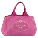 PRADA Canapa MM Hand Bag Canvas Pink Gold Auth 194294-2