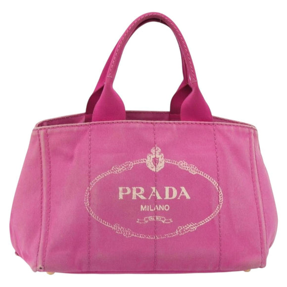 PRADA Canapa MM Hand Bag Canvas Pink Gold Auth 194294