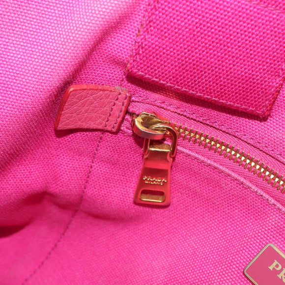 PRADA Canapa MM Hand Bag Canvas Pink Gold Auth 194294