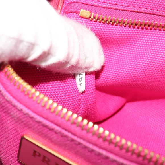 PRADA Canapa MM Hand Bag Canvas Pink Gold Auth 194294