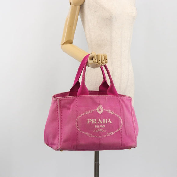 PRADA Canapa MM Hand Bag Canvas Pink Gold Auth 194294