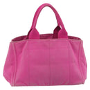 PRADA Canapa MM Hand Bag Canvas Pink Gold Auth 194294-3