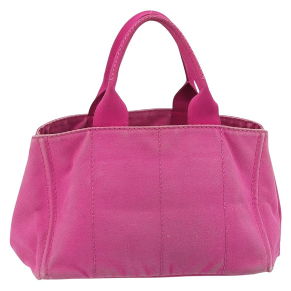 PRADA Canapa MM Hand Bag Canvas Pink Gold Auth 194294