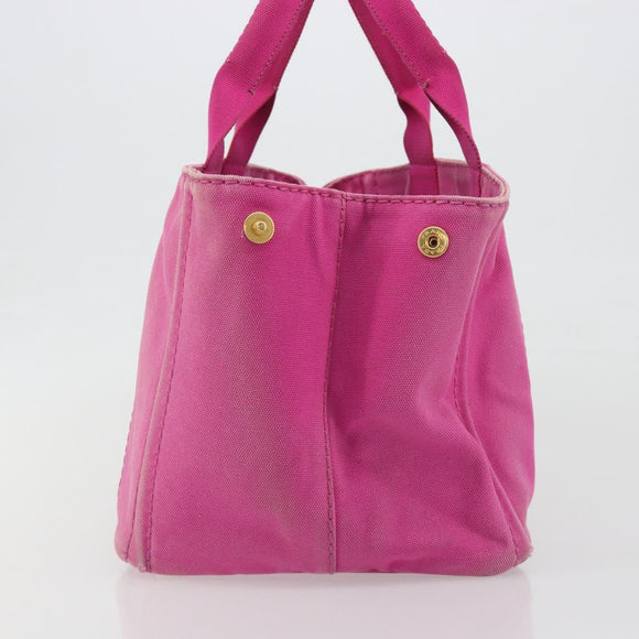 PRADA Canapa MM Hand Bag Canvas Pink Gold Auth 194294