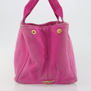PRADA Canapa MM Hand Bag Canvas Pink Gold Auth 194294-5
