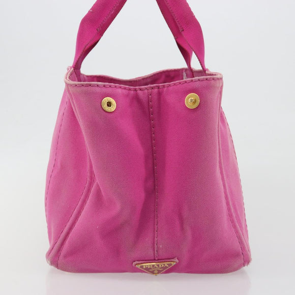 PRADA Canapa MM Hand Bag Canvas Pink Gold Auth 194294