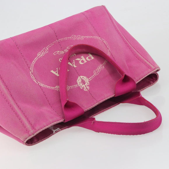 PRADA Canapa MM Hand Bag Canvas Pink Gold Auth 194294