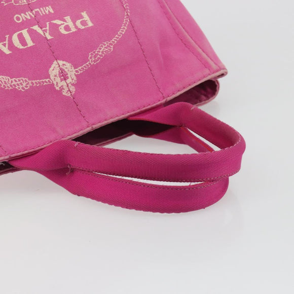 PRADA Canapa MM Hand Bag Canvas Pink Gold Auth 194294