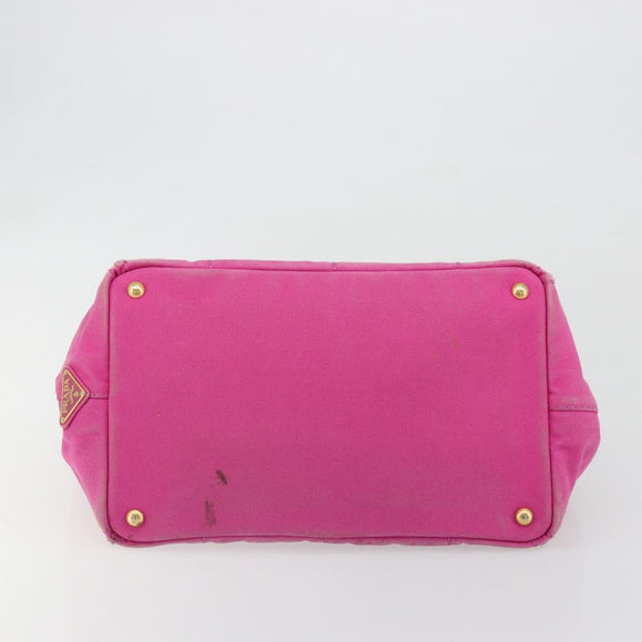 PRADA Canapa MM Hand Bag Canvas Pink Gold Auth 194294