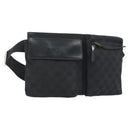 GUCCI GG Canvas Waist Bag Black Silver 28566 Auth 194295-1