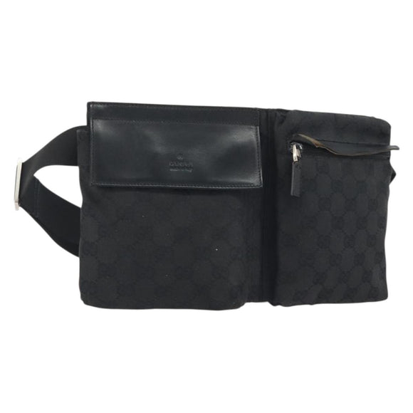 GUCCI GG Canvas Waist Bag Black Silver 28566 Auth 194295