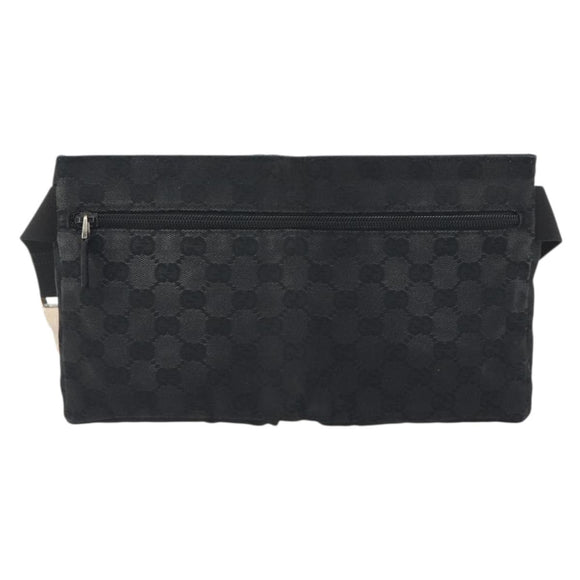 GUCCI GG Canvas Waist Bag Black Silver 28566 Auth 194295