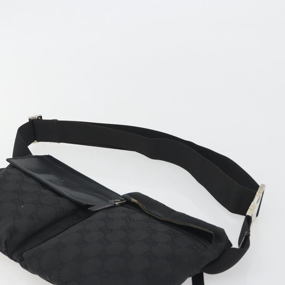 GUCCI GG Canvas Waist Bag Black Silver 28566 Auth 194295