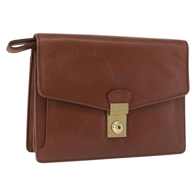 BALENCIAGA Clutch Bag Leather Brown Gold Auth 194296