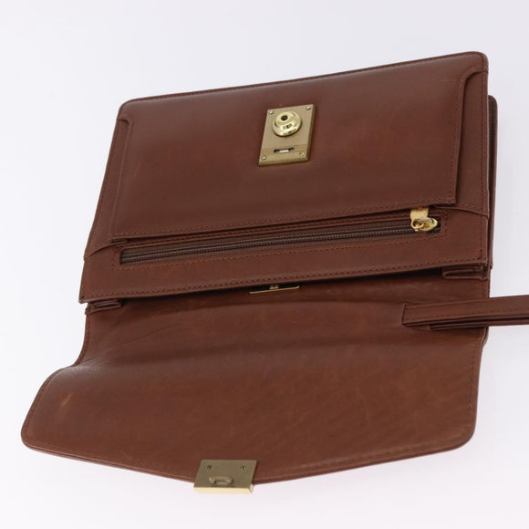 BALENCIAGA Clutch Bag Leather Brown Gold Auth 194296
