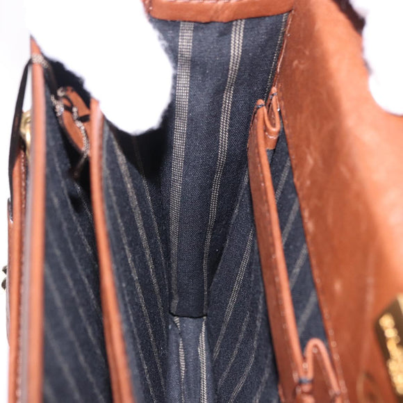 BALENCIAGA Clutch Bag Leather Brown Gold Auth 194296