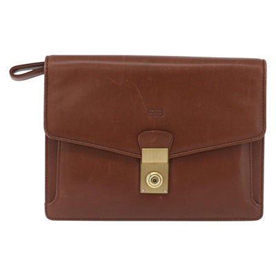 BALENCIAGA Clutch Bag Leather Brown Gold Auth 194296 - 0