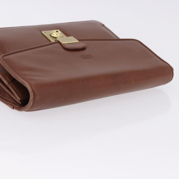 BALENCIAGA Clutch Bag Leather Brown Gold Auth 194296