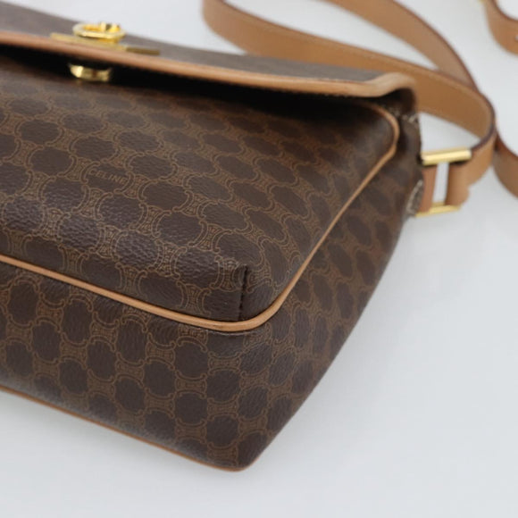 CELINE Macadam Canvas Shoulder Bag PVC Leather Brown Gold Auth 194297A