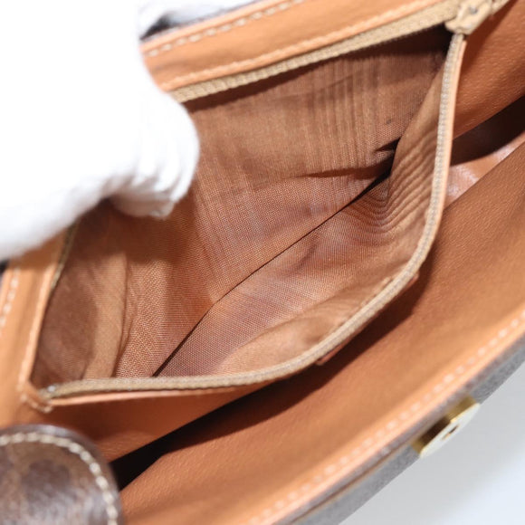 CELINE Macadam Canvas Shoulder Bag PVC Leather Brown Gold Auth 194297A