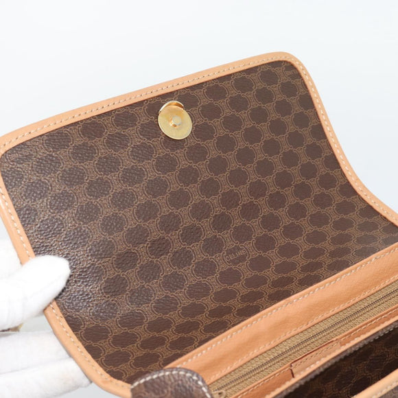CELINE Macadam Canvas Shoulder Bag PVC Leather Brown Gold Auth 194297A