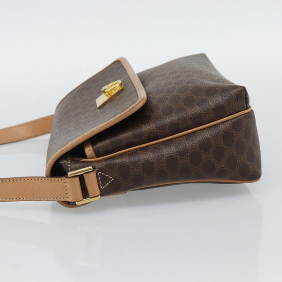 CELINE Macadam Canvas Shoulder Bag PVC Leather Brown Gold Auth 194297A