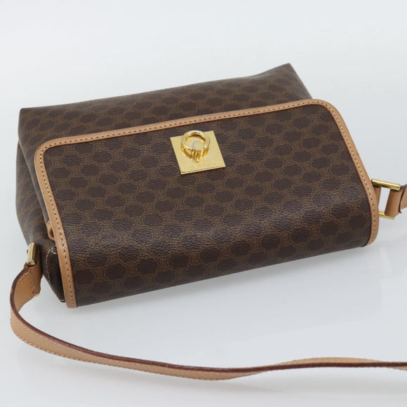 CELINE Macadam Canvas Shoulder Bag PVC Leather Brown Gold Auth 194297A
