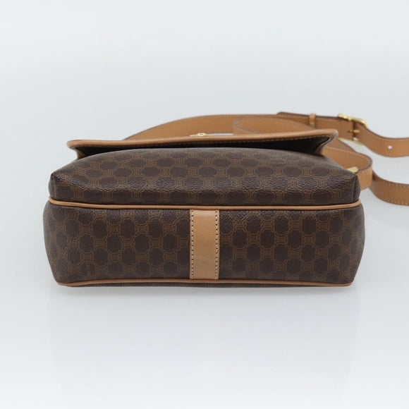 CELINE Macadam Canvas Shoulder Bag PVC Leather Brown Gold Auth 194297A