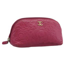 CHANEL Camelia Pouch Leather Pink Gold Tone CC Auth 194298-1