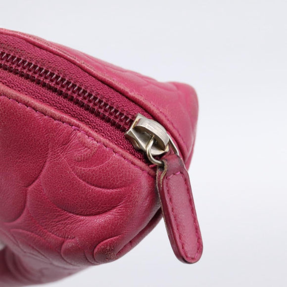 CHANEL Camelia Pouch Leather Pink Gold Tone CC Auth 194298