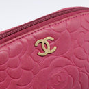 CHANEL Camelia Pouch Leather Pink Gold Tone CC Auth 194298-17