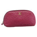 CHANEL Camelia Pouch Leather Pink Gold Tone CC Auth 194298-13