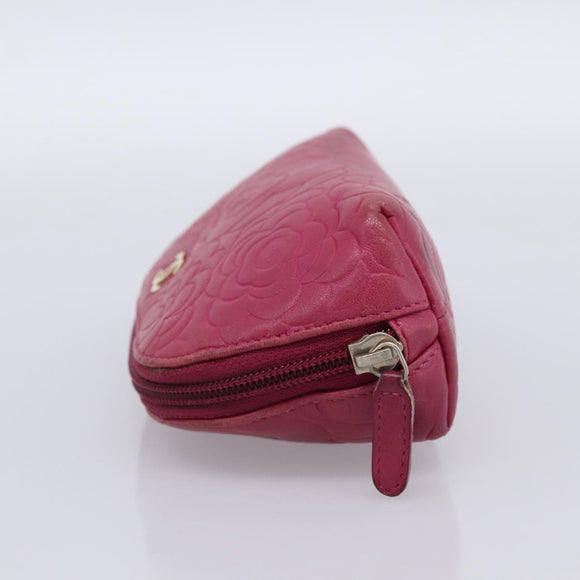 CHANEL Camelia Pouch Leather Pink Gold Tone CC Auth 194298