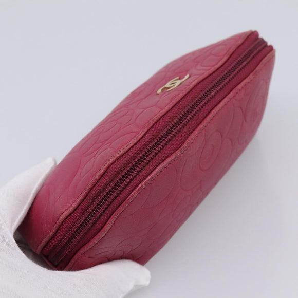CHANEL Camelia Pouch Leather Pink Gold Tone CC Auth 194298
