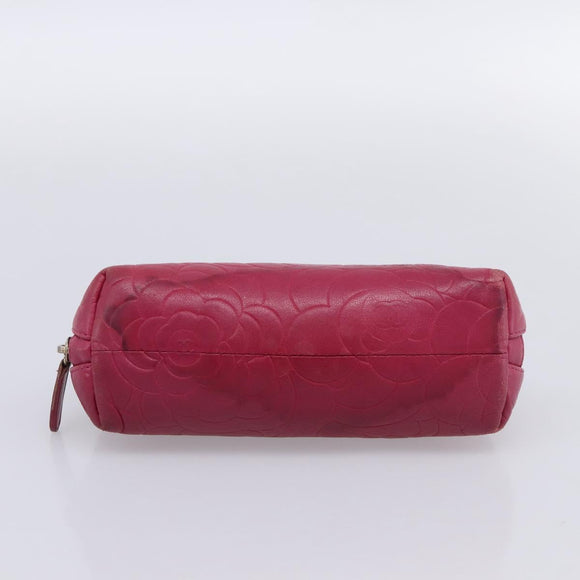 CHANEL Camelia Pouch Leather Pink Gold Tone CC Auth 194298