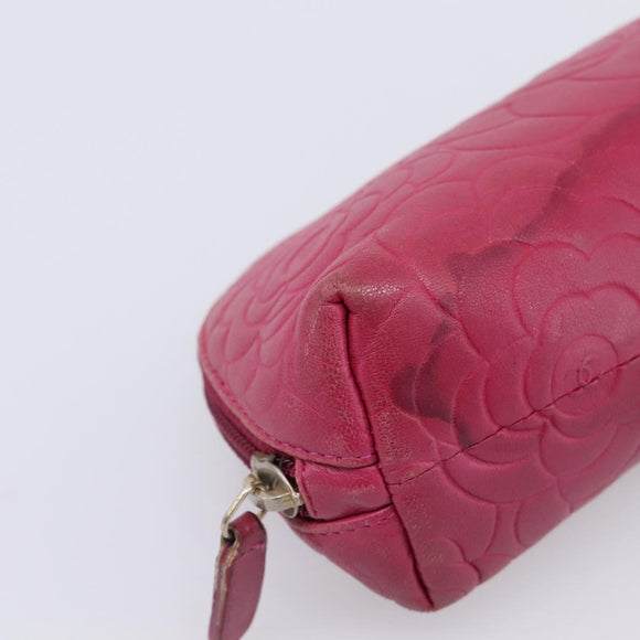 CHANEL Camelia Pouch Leather Pink Gold Tone CC Auth 194298